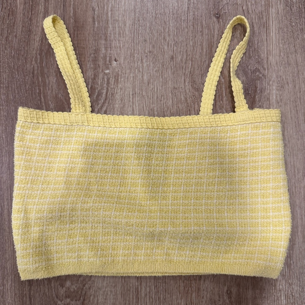 Zara Yellow  Plaid Knit Crop Top